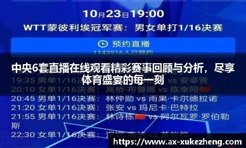 中央6套直播在线观看精彩赛事回顾与分析，尽享体育盛宴的每一刻